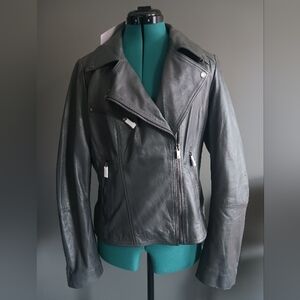 NWT Chelsea DeBoer By Lily & Lotie Gray Sheep Leather Moto Jacket Size XL